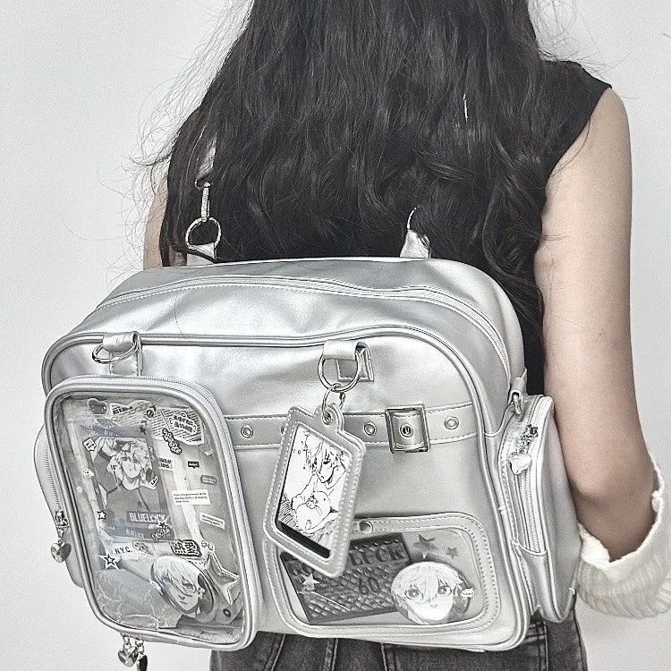 Harajuku Pin Doll 20cm Display Ita Bag Women PU Leather Preppy Style Large Capacity Shoulder Bag Ladies Daily Crossbody Bag Chic