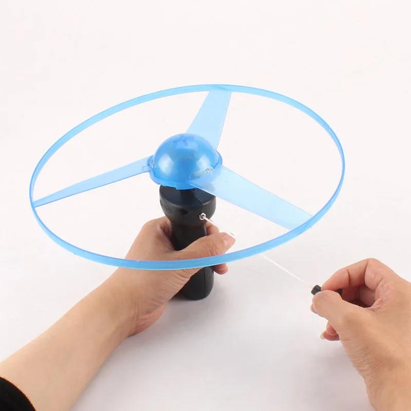1Piece Pull Wire Glow Ufo Playful Spinning Flyer Luminous Led Light Handle Top Toys For Kids Gifts Outdoor Sport Parent-Child Game