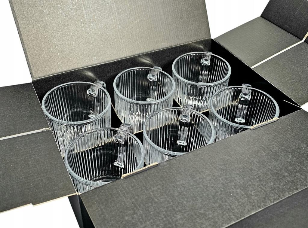 Glasses, mugs with handles for coffee and tea LUXITO STRIPS 360ml, set of 6