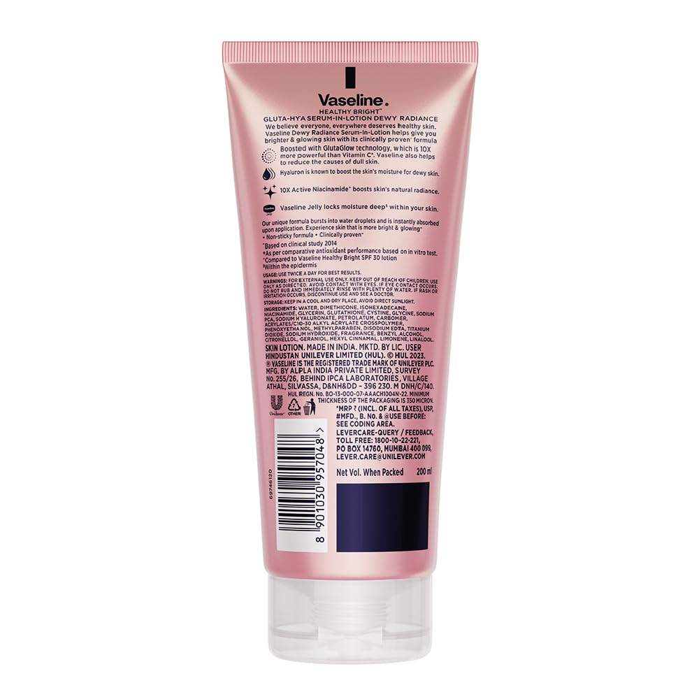 Vaseline Gluta Hya Lozione Radiosa Dewy 200 ml Confezione da 2 Idratante Viso Corpo Illuminante Leggero Cura Glow