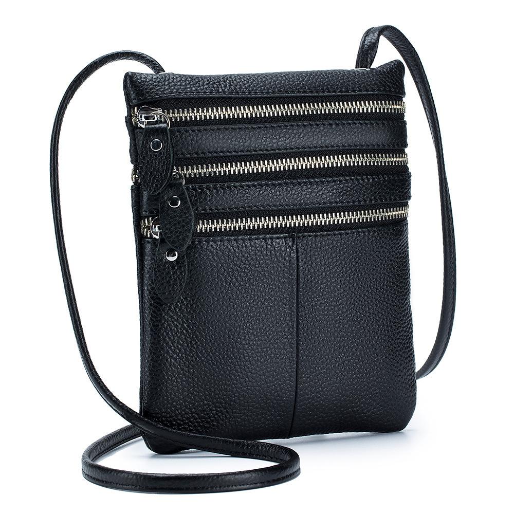 Genuine Leather Women'S Bag Women'S Mobile Bag Woman Handbag Soft Leather Vertical Three Zipper Shoulder Crossbody Bag Quality