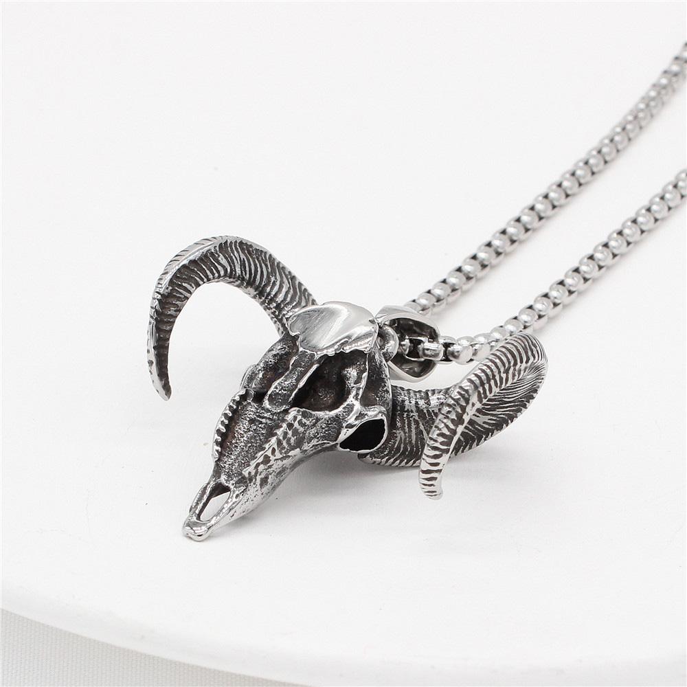 Retro  Gothic Goat Head Pendant Punk Stainless Steel Egyptian Cross Necklace Personality Amulet Jewelry Gift