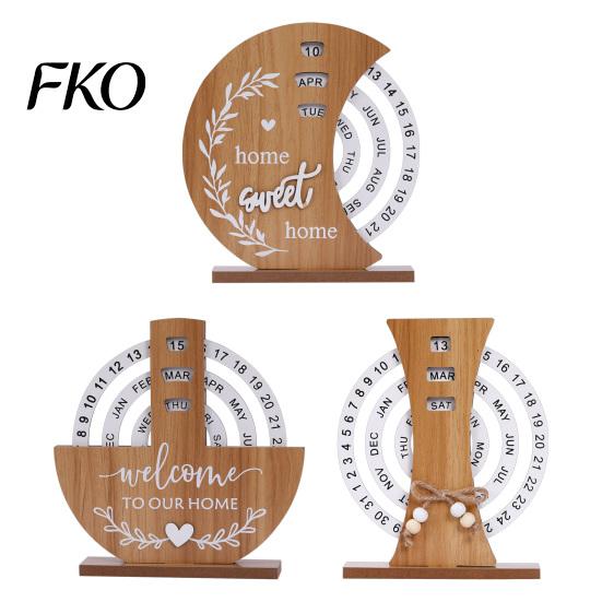 Desktop Calendar with No Battery Wooden Perpetual Calendar, Manual Rotating Desk for Home Office Accessories Men Decor, Creative Natural Wood