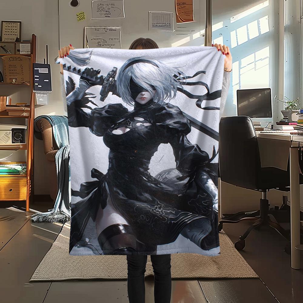 1Pc Yorha 2b Print Flannel Blanket, High quality Comfortable for All Seasons, Home Decor, Warmth and Comfort, Perfect for Christmas Gifts