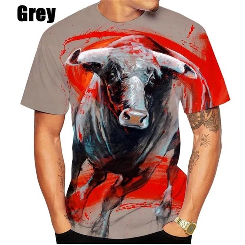 Hot Sale 3D Printing Bull Graphic T Shirts Short-sleeved Round Neck Men's Tee Tops Clothing Plus Size Streetwear Tshirt
