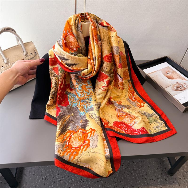 Jinzhi Cuiyun Printed Fragrant Cloud Yarn Spring And Summer Silk Scarf Large Long Scarf Travel Shawl Sunscreen Women'S Scarf Headscarf