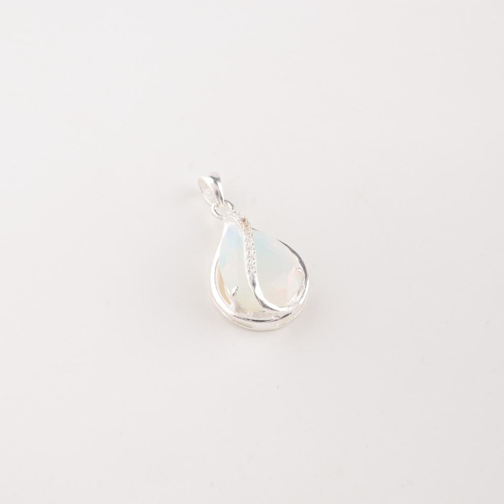 Milky Opal Gemstone 925 Fine Silver Jewelry Zircon Pendant For Valentine's Gift CZP-7-6
