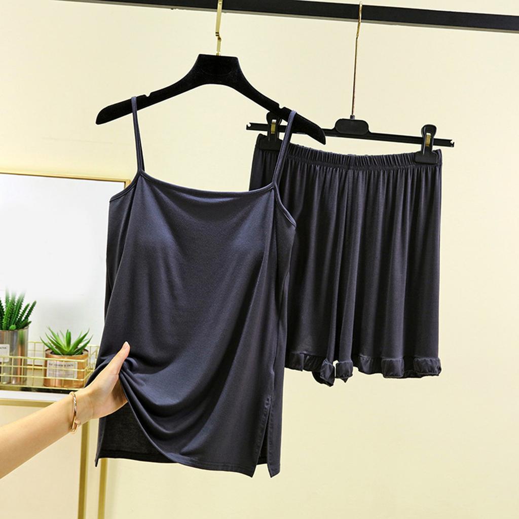 Ladies' Loose Casual Wear With Chest Cushion, Camisole, Shorts, Home Suit Set, Summer Thin Design, Can Be Worn Outside, Solid Color Pajamas