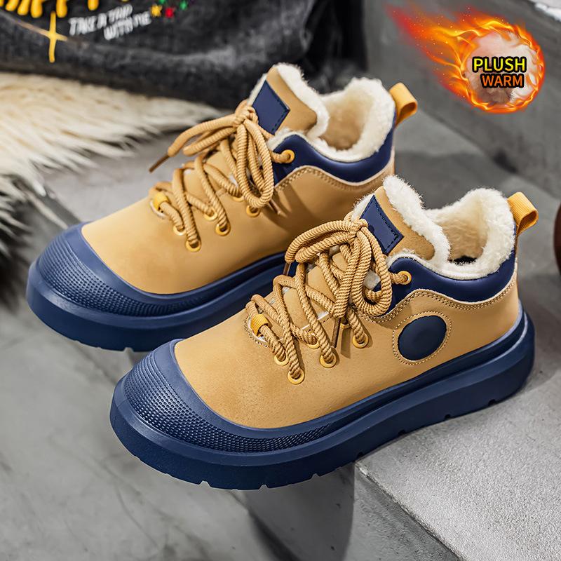 Mens Large Size Soft Sole Heightened Winter Warm Fur Snow Boots Padded Lined Ankle Boots Anti-slip Hiking Casual Sports Workwear Martin Boots