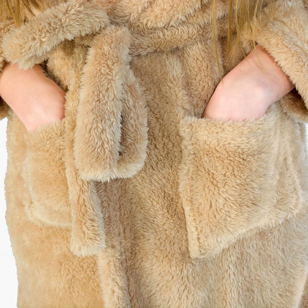 Dam teddybjörn morgonrock med huva, lång, varm, tjock, kigurumi jumpsuit L
