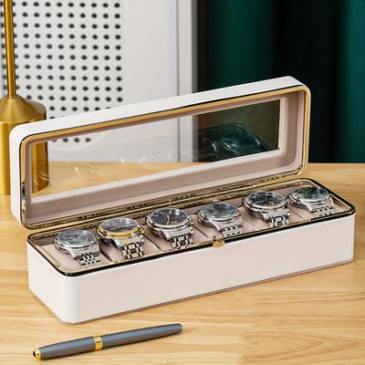 Luxusní úložný box na hodinky se 6 přihrádkami s průhledným víkem Prostorný úložný prostor pro mechanické, quartzové hodinky, Šperkovnice Vzhled Texturovaná černá