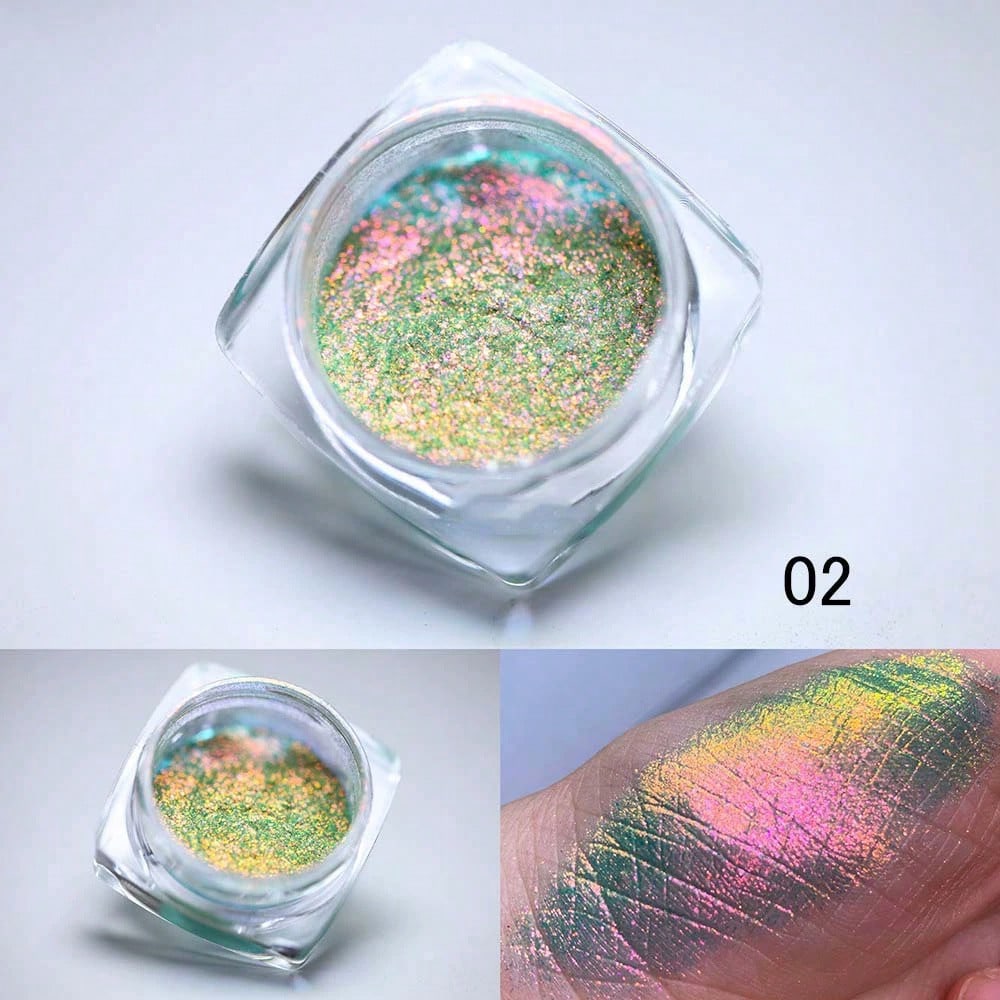 4pcs/1pc Y2K Polarized Nail Powder, Hypoallergenic Chameleon Glitter Powder For Nail Art, Aurora Neon Holographic Flakes, Multi
