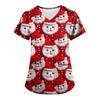 Plus SizePrinted Scrub Working Uniform Tops For Women's Cross V-Neck Print Short Sleeve Fun T-Shirts Workwear Tee With Pockets