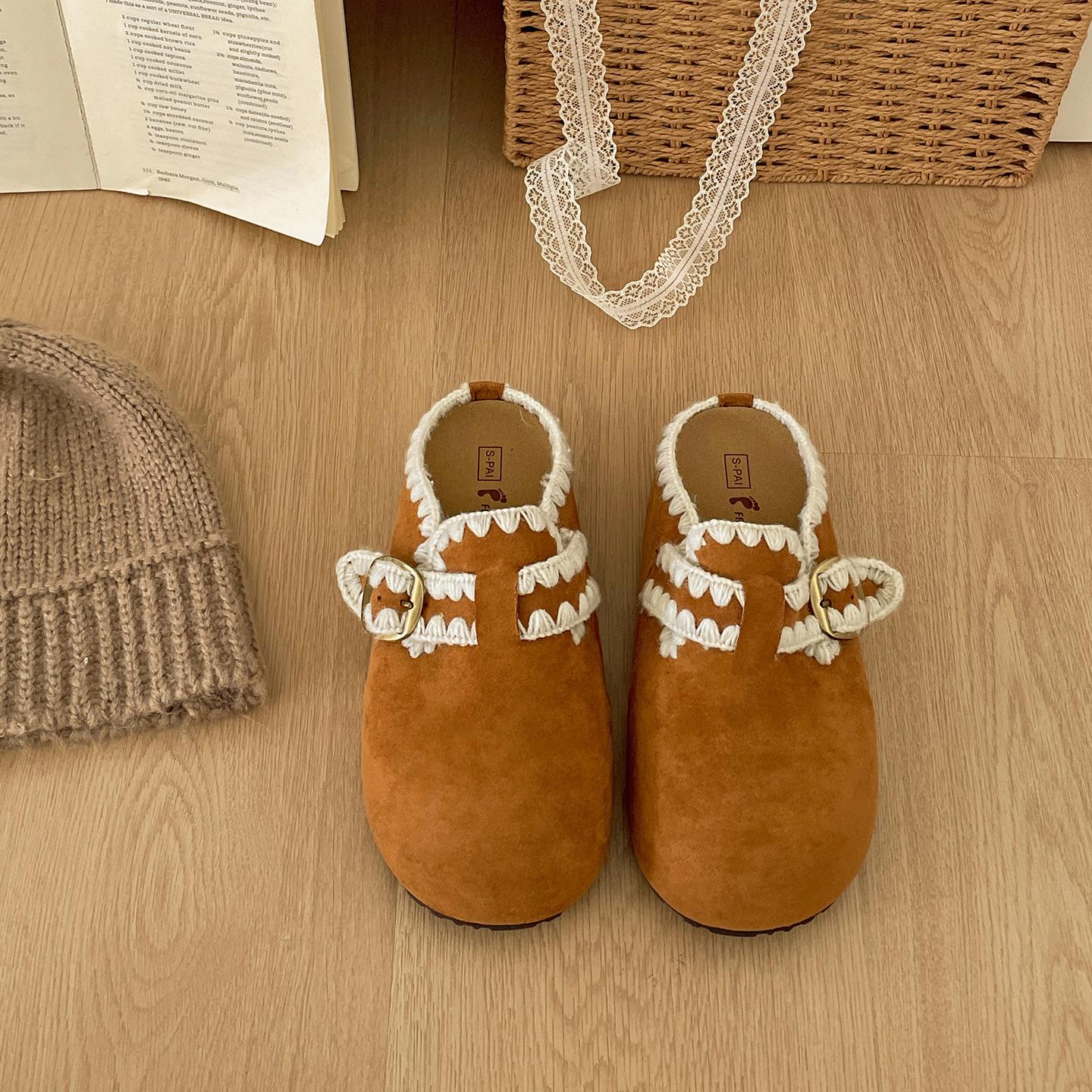 

Brown retro bag head platform slippers women s outerwear 2025 new autumn versatile skirt half-drag Birkenstocks 39 жёлтый