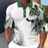 Essential! Long-sleeve Polo with Wolf & Leaf Prints