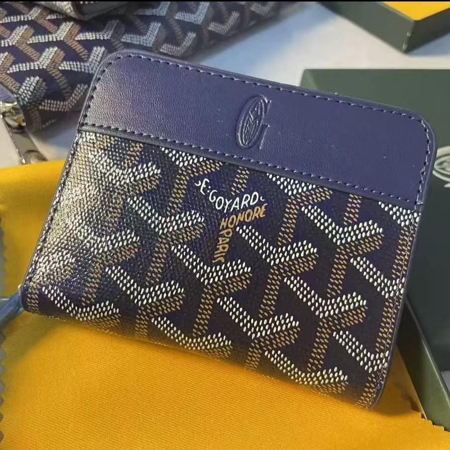 Goyard Signature Monogram Short Zipper Wallet In Calfskin Leather