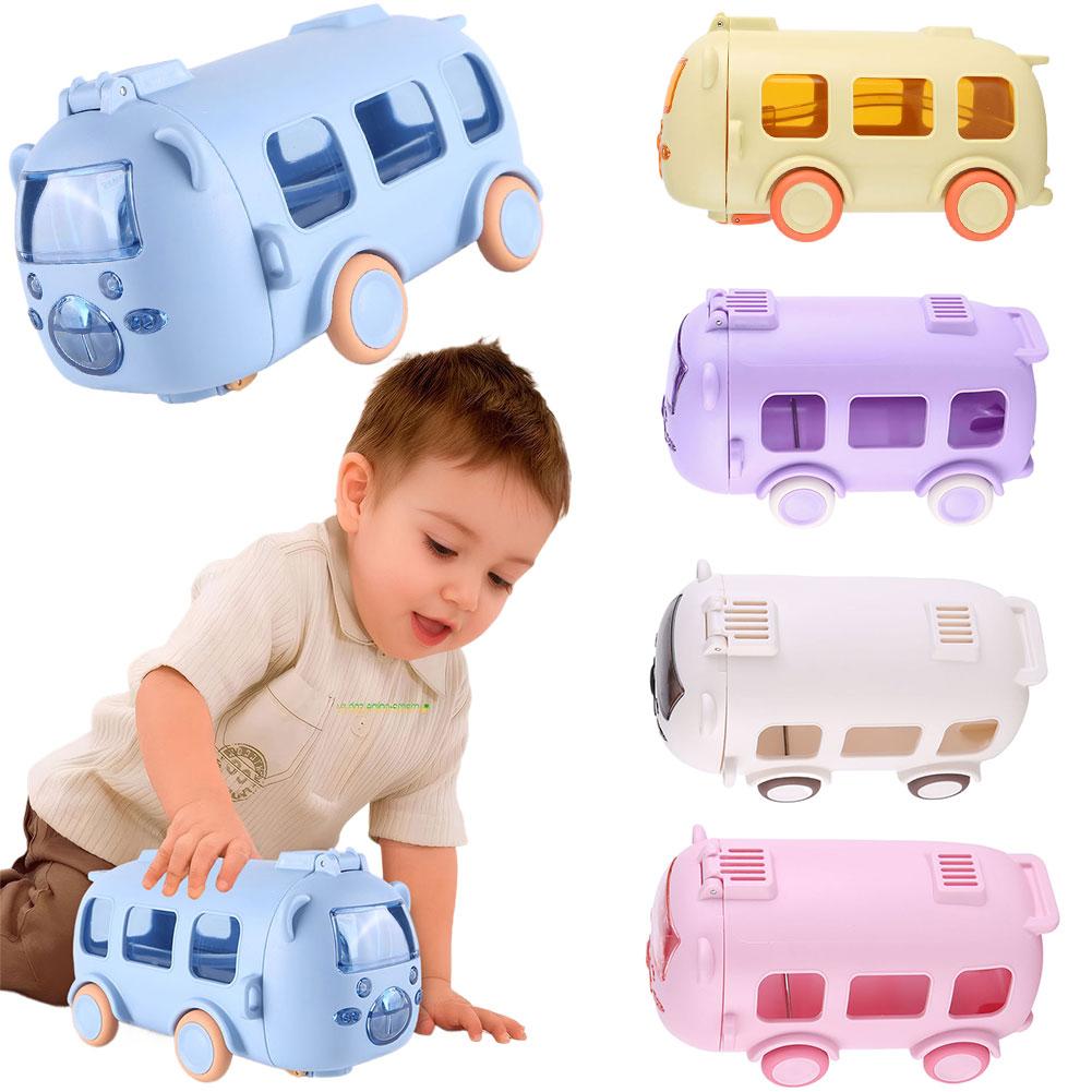500ML Bus Shape Cute Car Water Bottle with Movable Wheels & Strap Water Jug  Leakproof for Sports Camping Picnic
