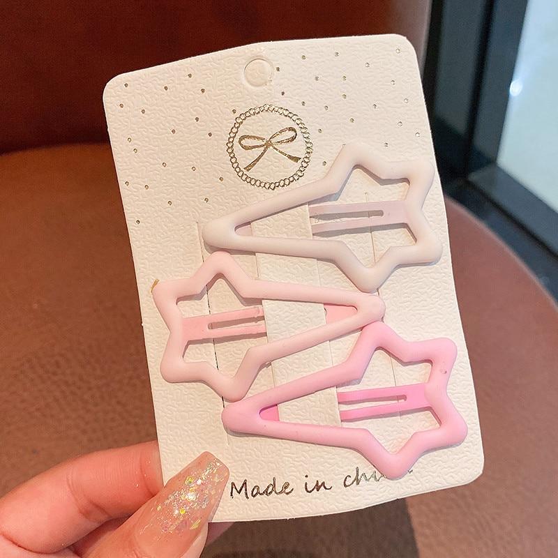 3/4pcs  Frosted Simple Hair Clips for Girls Star Oval Triangle Square Hair Clips Kids Snap Hair Clips Pentagram BB Clip
