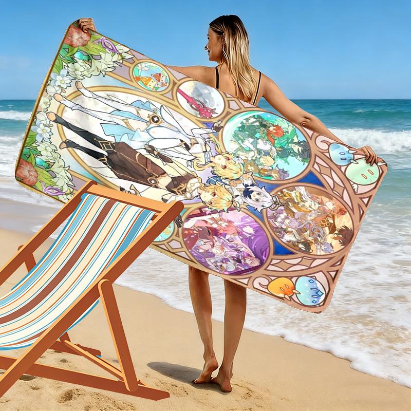 Genshin Impact Print Beach Towel, Large Soft Quick Dry Towel for Beach Camping Swimming
