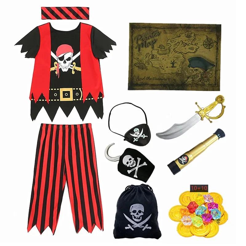 Jongens Piraat Schedel Verkleedkleding Kinderen Bedrukt Gestreept T-shirt Broek Feestkleding Kapitein Jack Avontuur Piraat Speelgoed Cadeaus M(5-6Y)