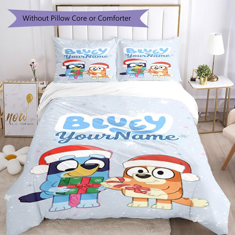 Bluey 117 Customize your name Bedding Set Breathable Duvet Cover with Pillowcases Home Decoration Birthday Gift