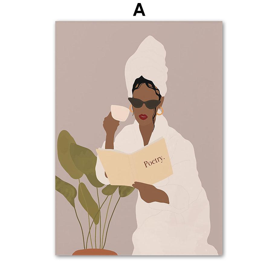 

Fashion Black Girl Flowers Bathtub Leaf Abstract Wall Art Canvas Painting Boho Poster And Prints Pictures For Living Room Decor 13X18 cm No Framed