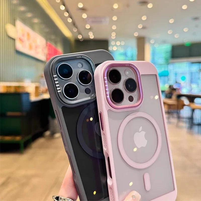 Titanově šedý pancířový silikonový kryt MagSafe pro iPhone 11 15 14 13 12 16 Pro Max s kovovým rámem a magnetickým pevným krytem