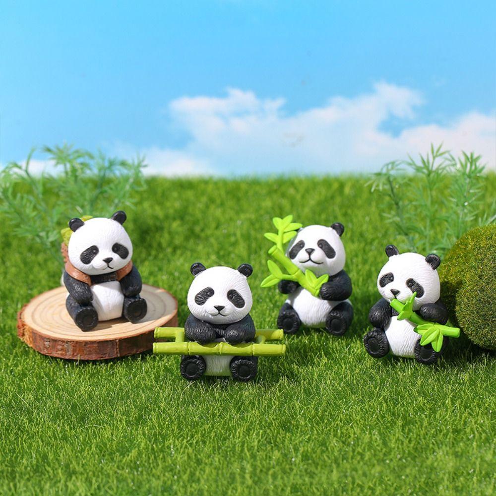 8pcs Cartoon Panda Ornament Lifelike Animal Statues Garden Decor Panda Statue  Office