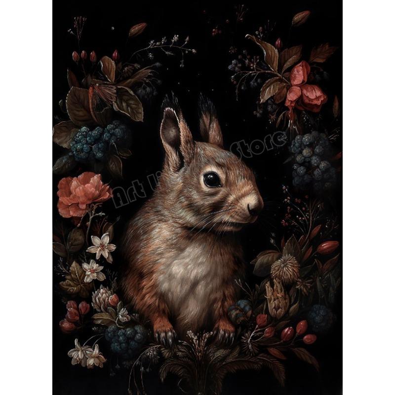 Vintage Dark Academia Floral Woodland Butterfly Bee Rabbit Botanical Animals Poster Canvas Painting Wall Art Pictures Home Decor
