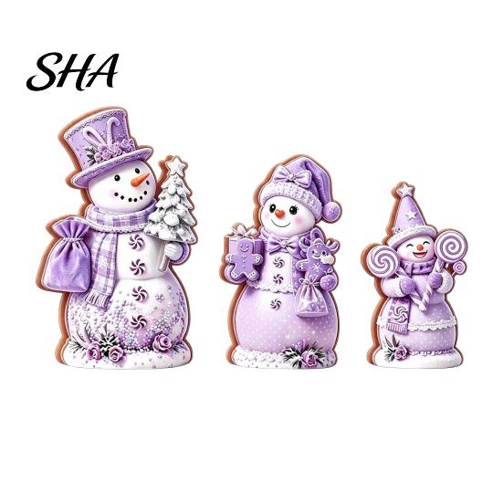 Indoor Winter Decorations 3PCS Christmas Snowman Wooden Ornaments, Decorative Cute Festive Figures, Rustic Holiday Ornaments High-definition Printing