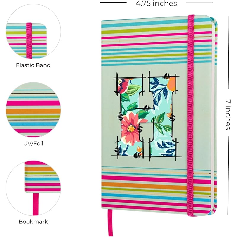

DOODLE Initial H Stripes Theme Premium Hard Bound B6 Notebook Diary|192 Ruled Pages(144 ruled + 48 blank)|4.75 * 7 Inche 6