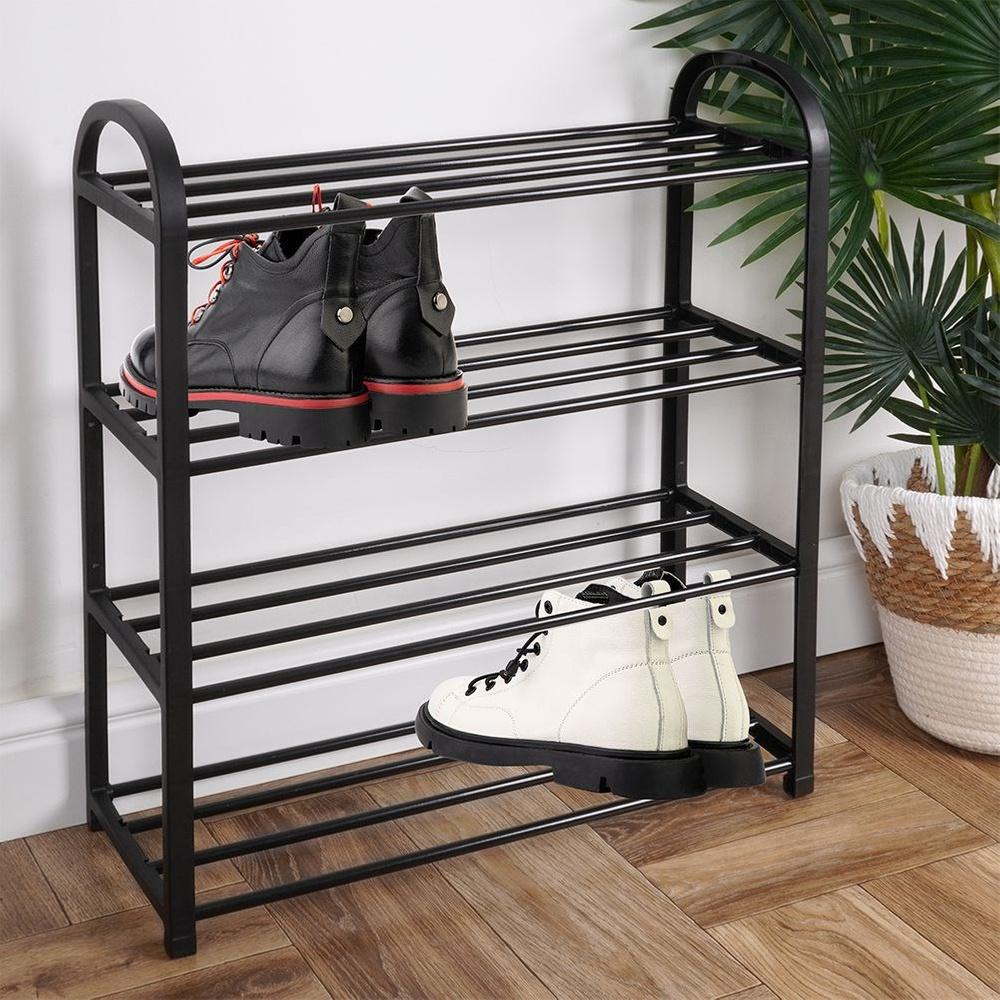 Zapatero de metal negro, 4 niveles, 49,5x18,5x56,5 cm