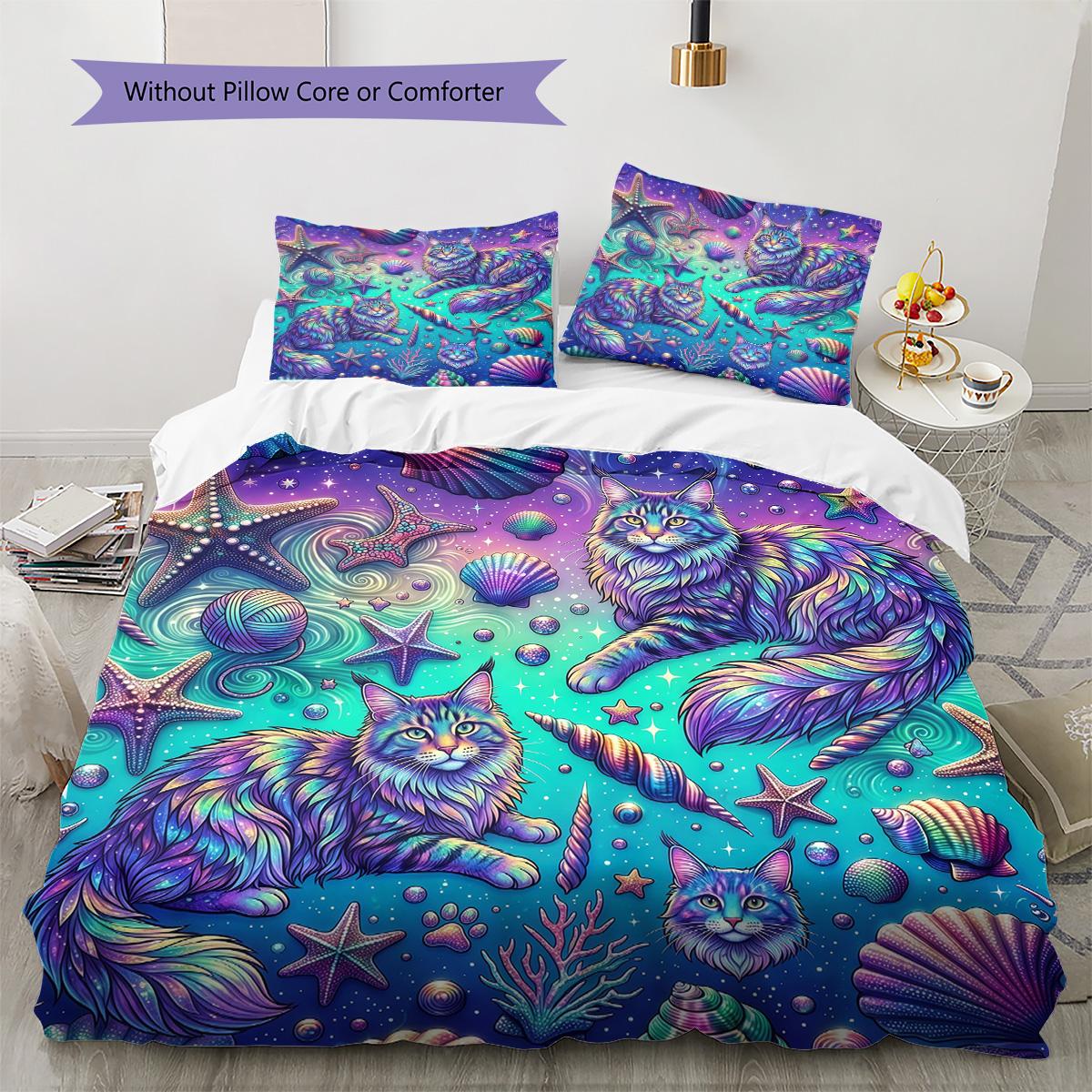 

Galaxy Cats Pattern Bedding Set Quilt Cover Pillowcase Home Decor Gift (1 * duvet cover + 2 * pillowcase, without core) 135x200cm