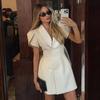 LYRIA Women Elegant Short Sleeve High Waist A-line Dresses Fashion One Button Bodycon Mini Dress New Lady Street Party Vestidos