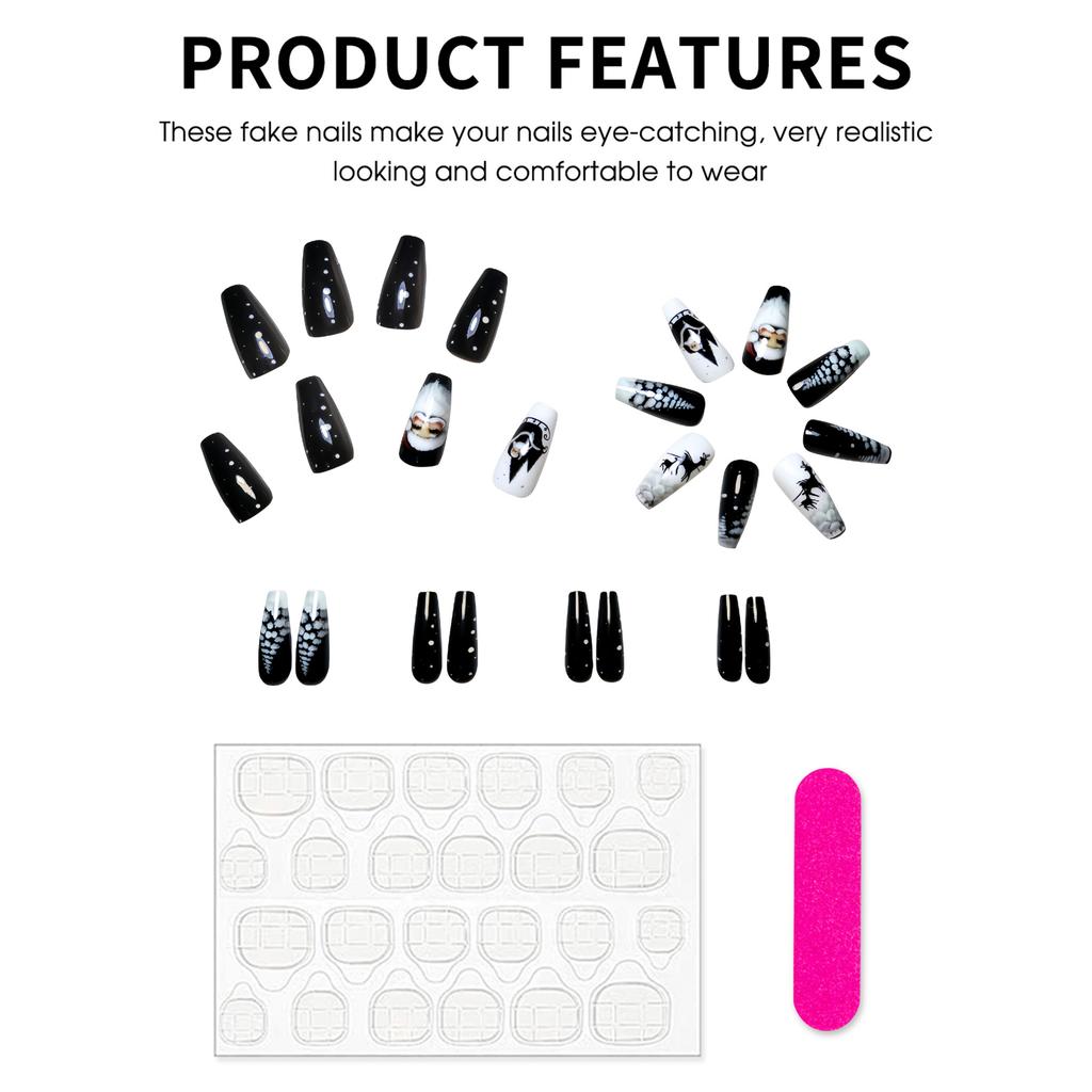 24PCS Christmas Glossy Press on Nails Natural Unbreakable Nail Simple Wear for Fingernail DIY Decoration