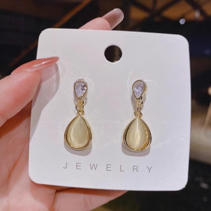 Exquisite Temperament Teardrop-shaped Opal Pendant Stud Earrings for Women Korea Designer Wedding Bride Zircon Accessories Gift