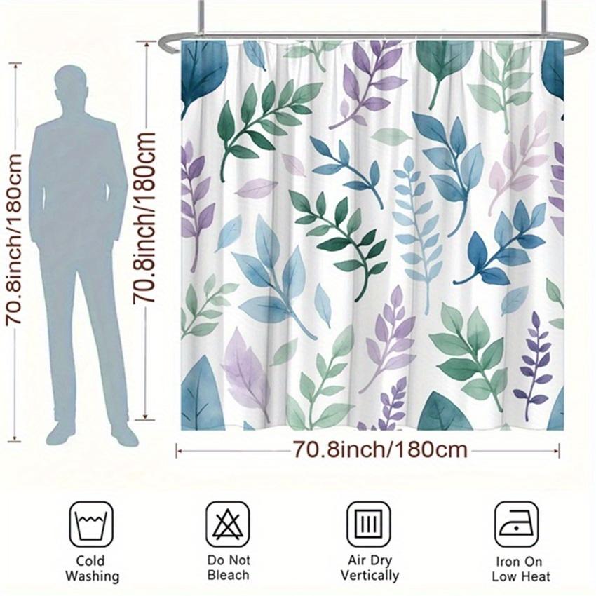 1pc Leaf Pattern Curtain, Blue-Green-Purple Leaves on White, Serene Theme Polyester, Machine Washable, Durable Bath Decor