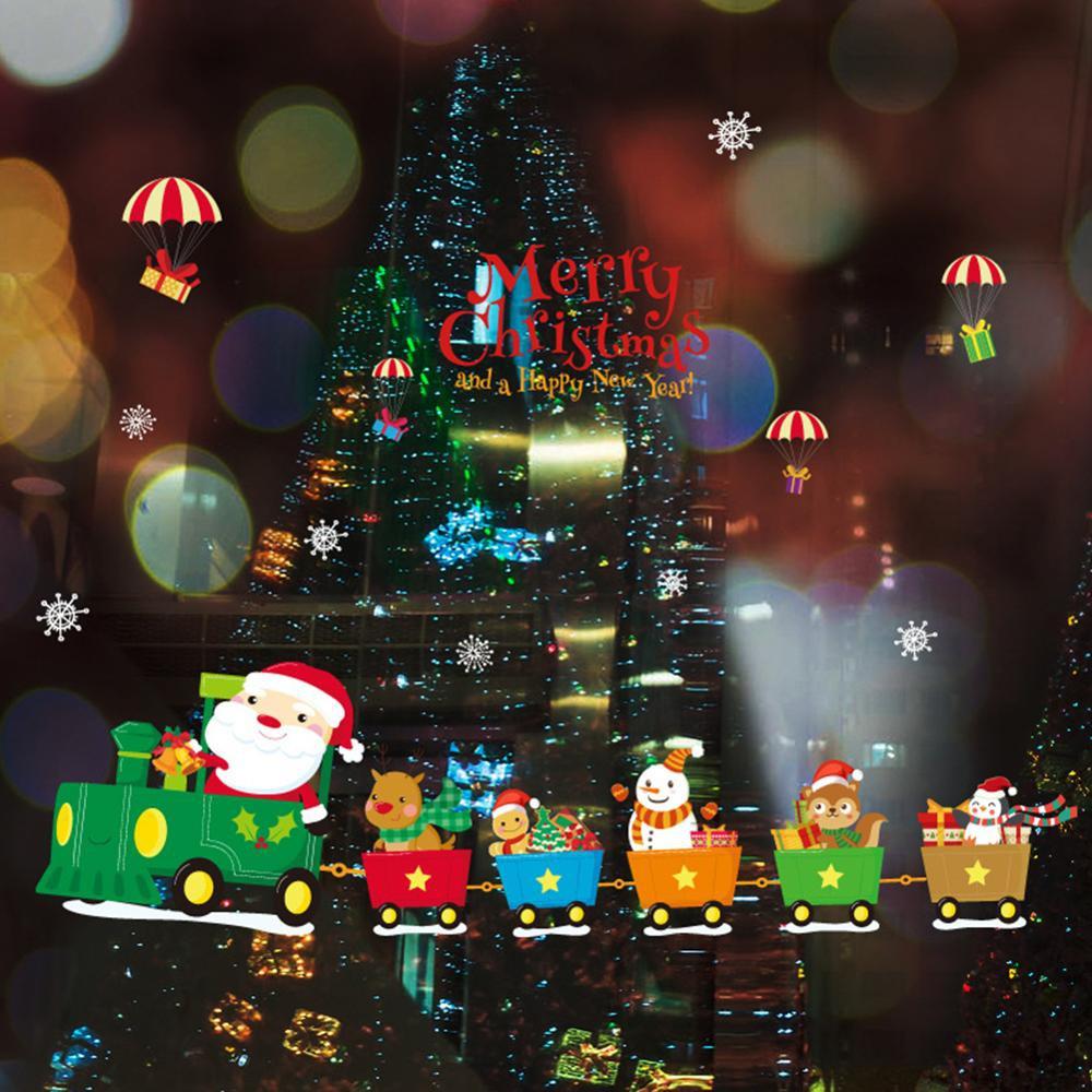 Festival Atmosphere Dress Up Christmas Train Sticke Childrens room Bedside Shop Window Glass Scene Arrangement