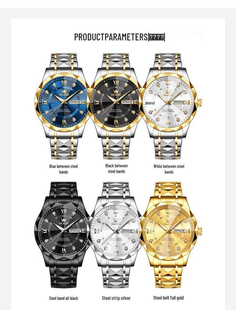 Oulishi 2025 Men's Luminous Waterproof Quartz Watch with Diamond-Shaped Mirror