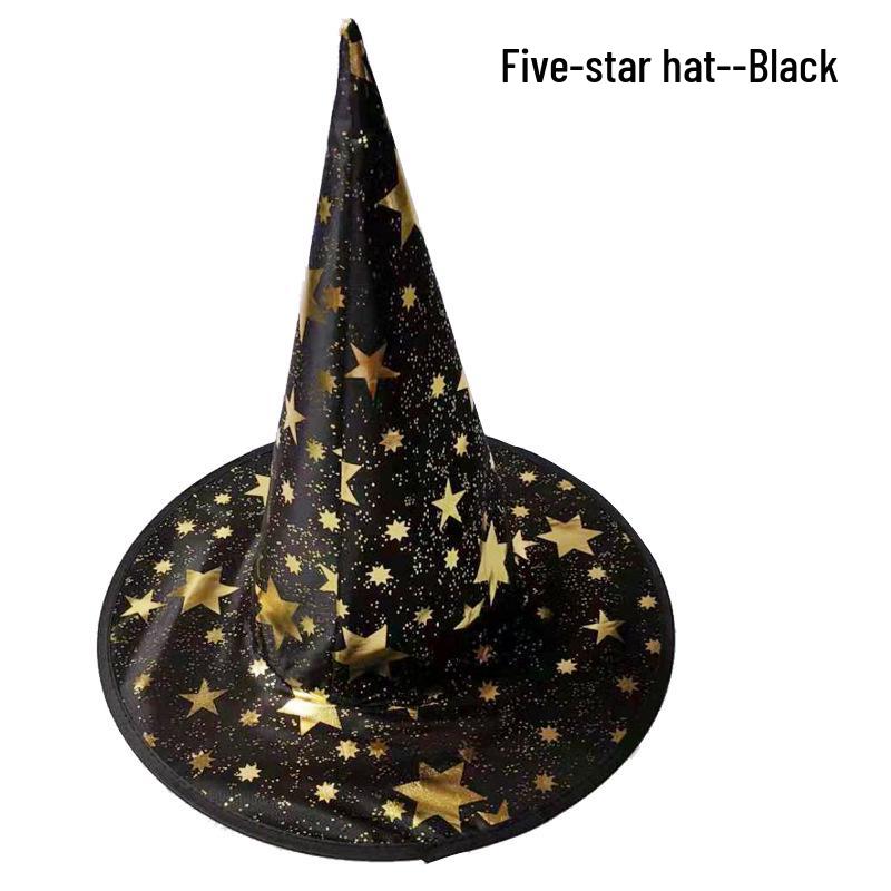 Halloween Witch Hat - Black Five-Pointed Magician Hat for Ghost Festival, Party Props for Children & Adults