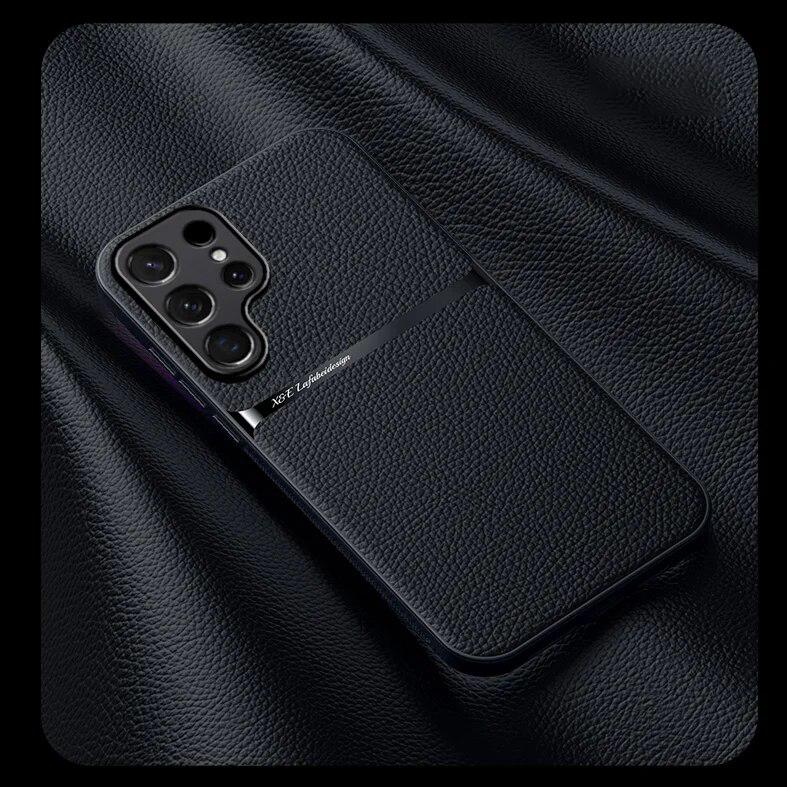

Бизнес Кожаные Мягкие Чехлы Для Телефона Для Samsung S26 Ultra S25 Plus S23 S22 S21 S20 FE S25 Ultra Автомобильный Магнитный Держатель Защитная Крышка Galaxy S24