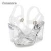 Sexy Transparent PVC Clear Sandals for Women Summer Beach Shoes Chunky Heel Peep Toe Fashion Sandals Silver Size 35-43 Heels