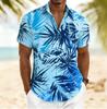 Men's  Brushstroke Palm Leaf Print Short Sleeve Shirt, Spring Summer Artistic Hawaiian Vacation Blouse, Loose Casual Top