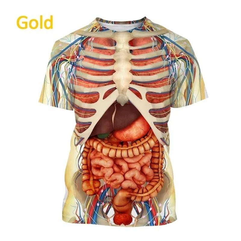 

Футболка с изображением внутренних органов скелета на 3D-принтере для мужчин и женщин, повседневная, с круглым вырезом, с короткими рукавами, верхняя одежда, уличная мужская футболка большого размера 4XL