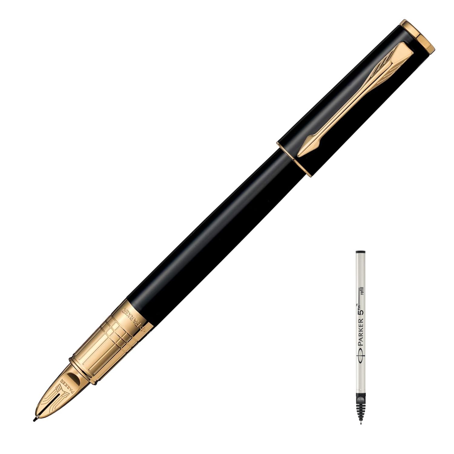PARKER 5th Ingenuity Slim Black GT Fine Nib Pen with Refill Gift Box Luxury S11202712 RS2 Water-based Set, Included, Gift,