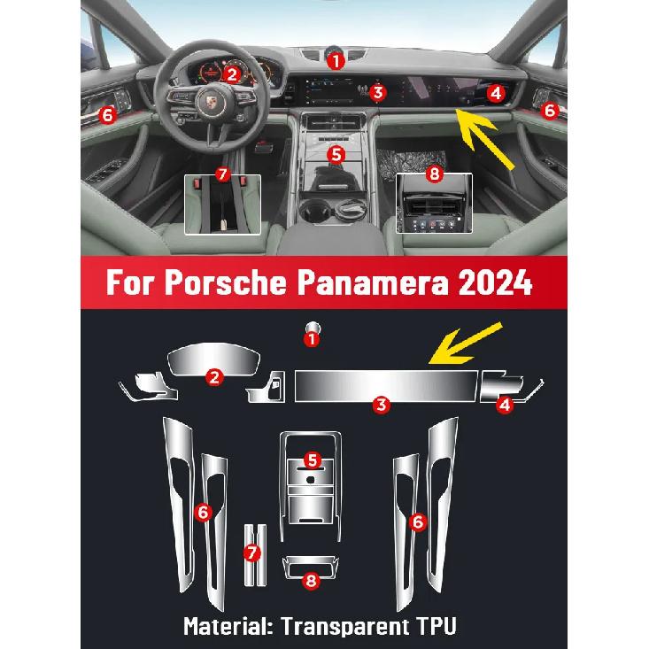 

Anti-scratch Car Interior Center Console Media Dashboard Navigation TPU Protector Film For PORSCHE PANAMERA 2024 Sticker Right rudder driving