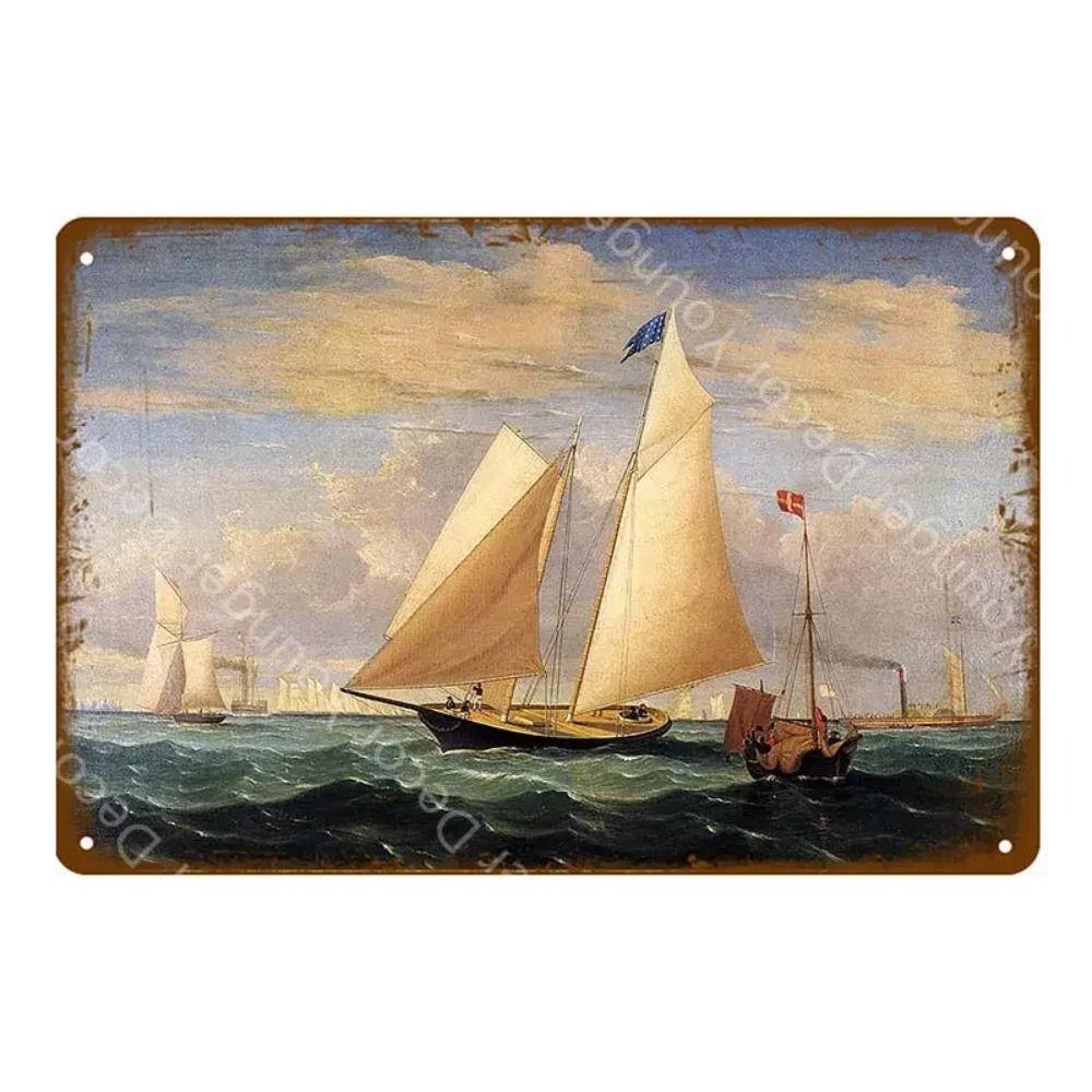 Metal Sign Vintage Sailboat Nautical Decor Maritime Gift Wall Art 20x30 Cm