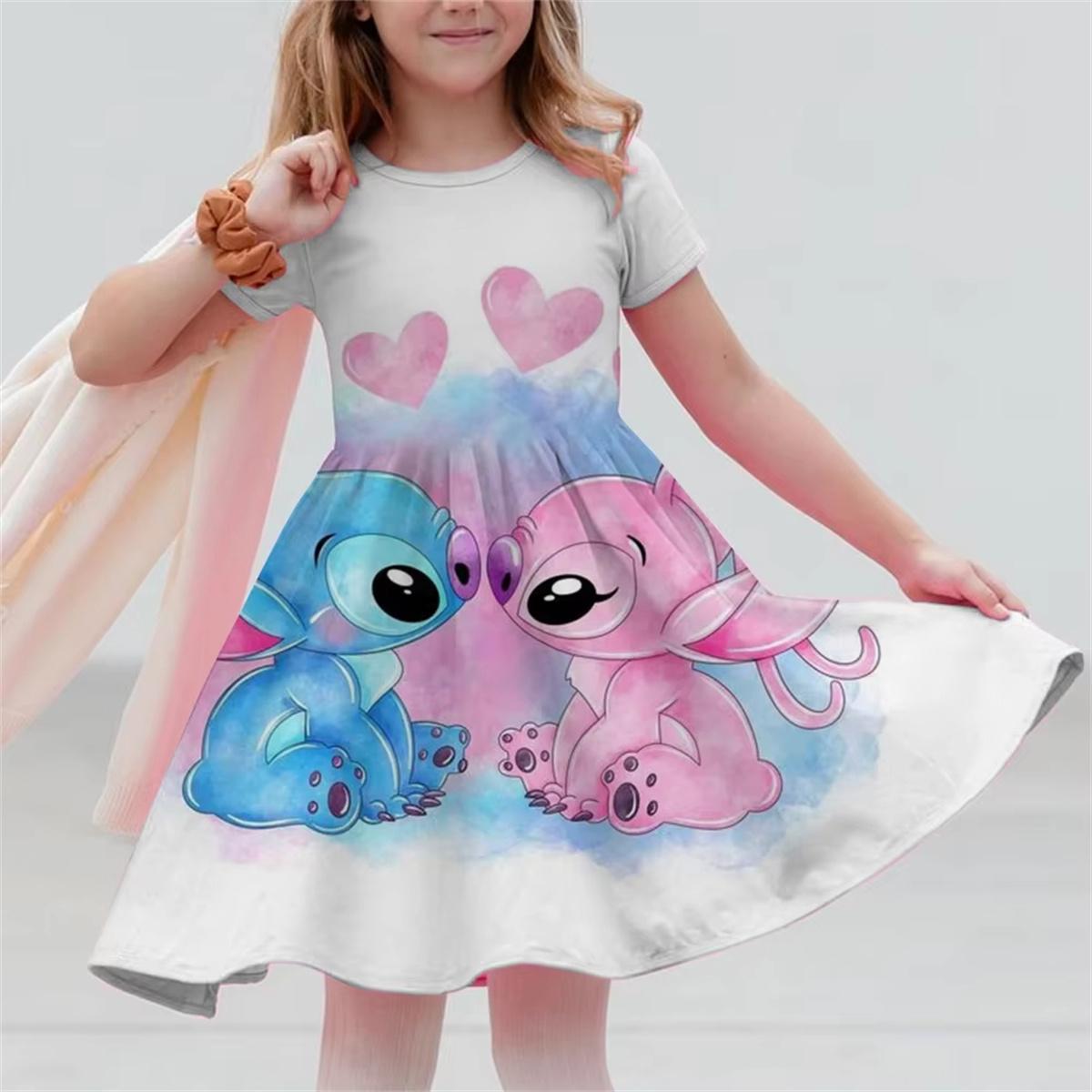 

Платье с коротким рукавом с 3D-принтом Disney Stitch Свободное и удобное Платье для вечеринки Повседневный досуг Для прогулок Для дома Девочка 3-14 лет 140