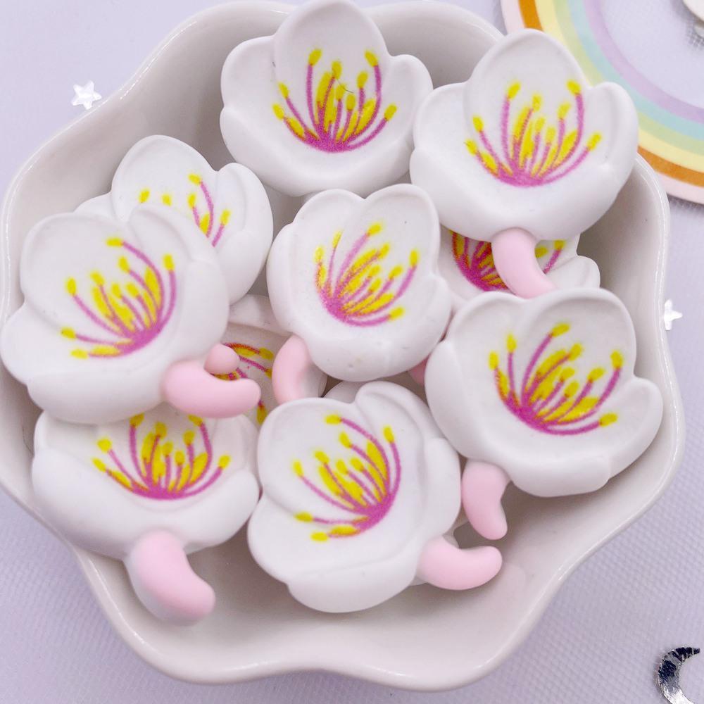 Resin Kawaii Colorful Painted Cherry Blossoms Flatback Stone Scrapbook Figurine 10PCS DIY Decor Home Accessories Crafts
