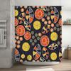 Modern Bathroom Decor Shower Curtain Trendy Orange and Black Geometric Pattern, Polyester Waterproof Bath Mat Cover for Home Dec